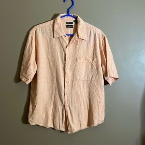 Linen rayon blend dress shirt peach. B6